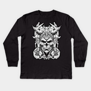 SKULL HEAD WARRIOR LINE ART - Dark Version Kids Long Sleeve T-Shirt